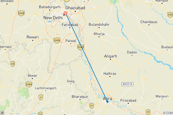Karte von Schätze Agras: Taj Mahal, Agra Fort und Baby Taj ab Delhi Privatreise