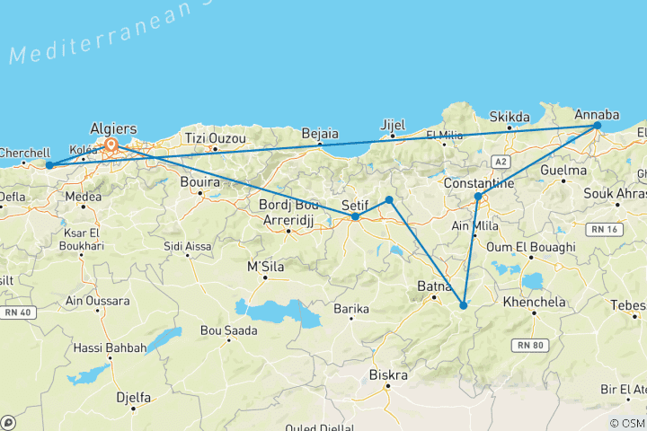 Carte du circuit Circuit personnalisé de 8 jours en Algérie, départ quotidien et voiture privée