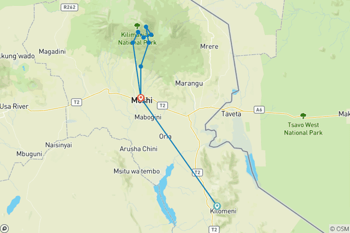 Map of 8 Days Mount Kilimanjaro Climbing - Umbwe Route