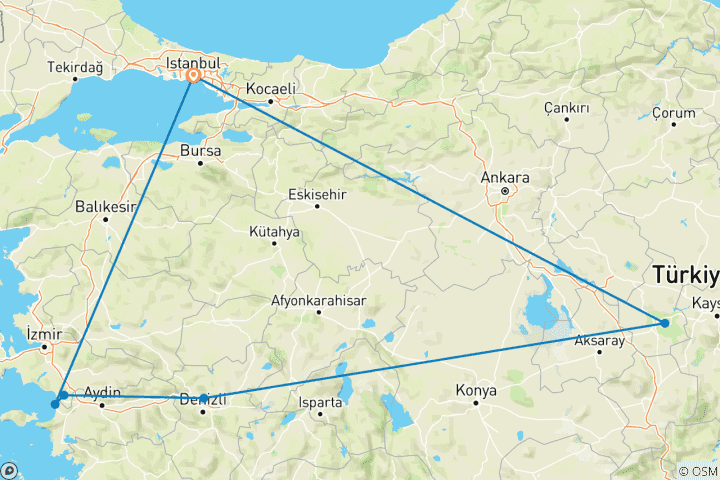 Kaart van Het beste van Turkije – een rondreis per vliegtuig – 8 dagen