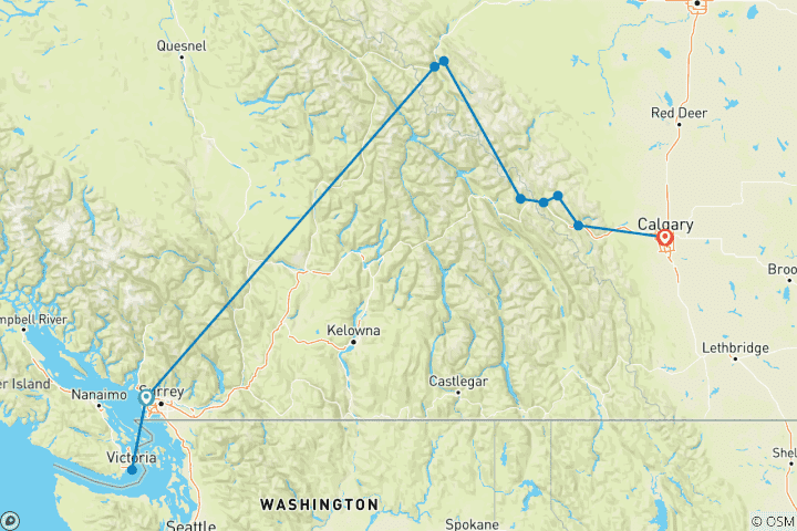 Carte du circuit Circuit de 7 jours dans l'Ouest canadien : Vancouver et les Rocheuses avec VIA Railway | Départ de Vancouver