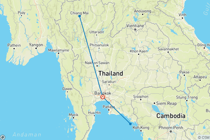 Carte du circuit Le nord de la Thaïlande : Streetfood, temples et plages de rêve
