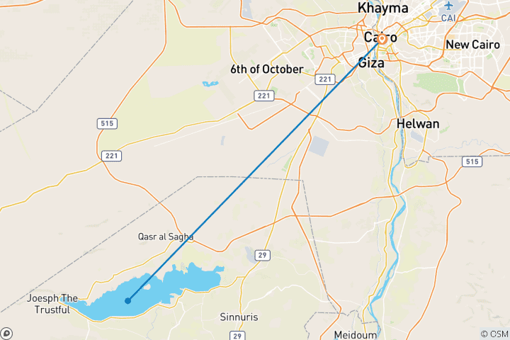 Kaart van Fayoum Oase & Wadi El-Rayan Watervallen Dagtour vanuit Caïro