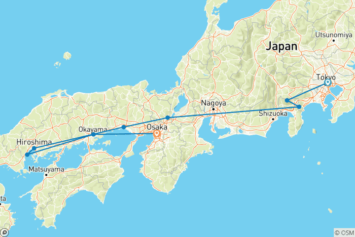 Carte du circuit 14 jours d'excursion personnalisée au Japon (guide privé et chauffeur)