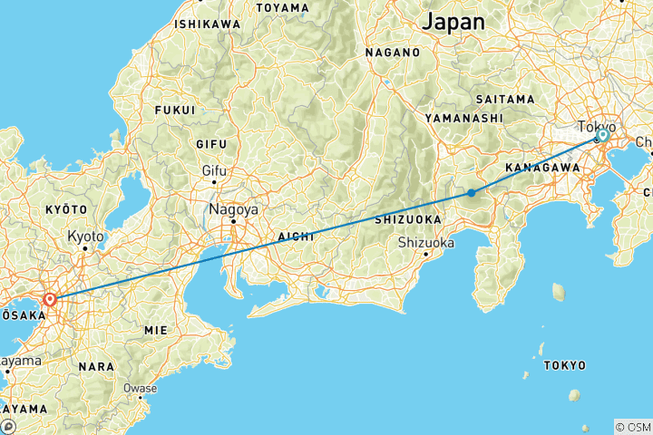 Carte du circuit Aventure gastronomique passionnante au Japon - 8 jours (guide et chauffeur privés)