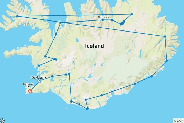 Map of Iceland Ring Road 8 Day Adventure with Blue Lagoon
