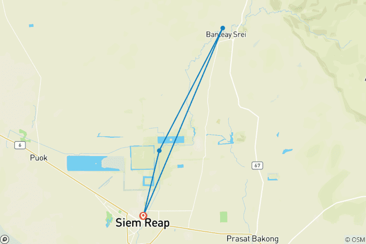 Karte von Kbal Spean Dschungelwanderung, Banteay Srei & Landminenmuseum Private Tages