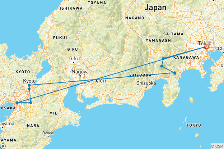 Carte du circuit À la découverte de la cuisine japonaise avec des enfants - 11 jours (guide privé et chauffeur)