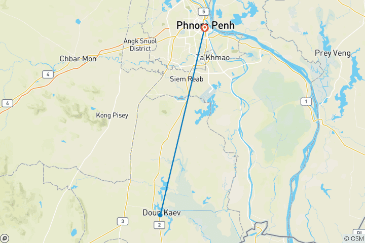 Kaart van Phnom Chisor berg & Tonle Bati tempel privé dagtour vanuit Phnom Penh