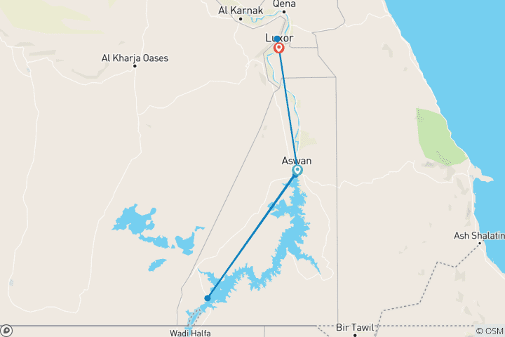 Carte du circuit Le meilleur d'Assouan, Louxor, Abou Simbel et le village nubien en 3 jours au départ d'Assouan
