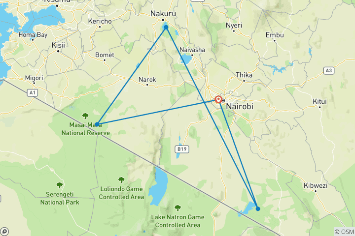 Carte du circuit Masai Mara, Lake Nakuru & Amboseli - 6 jours - Safari en groupe