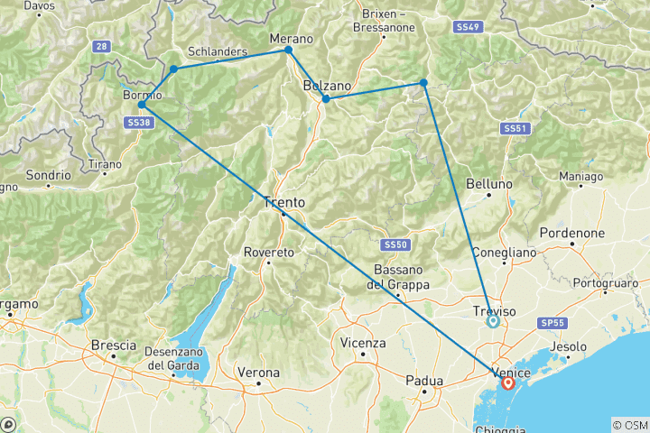 Carte du circuit Journée vélo des Dolomites au Stelvio