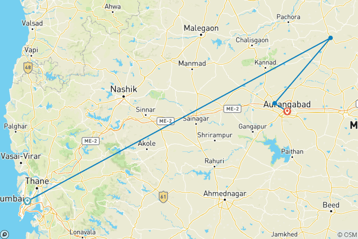 Mapa de Paquete turístico Bombay Aurangabad