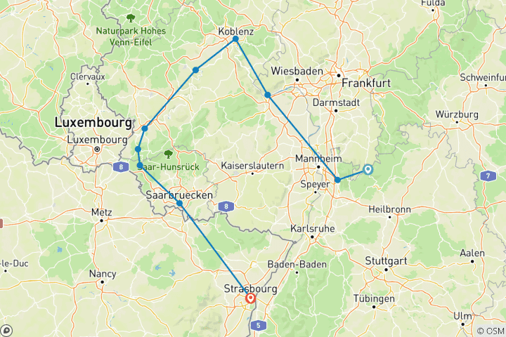Carte du circuit Une croisière à travers quatre vallées européennes exquises (croisière de port à port) (from Eberbach to Strasbourg)