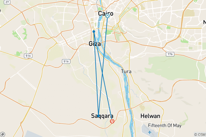 Carte du circuit Visite privée de 8 heures des pyramides de Gizeh, de Memphis, de Saqqara et de Dahchour avec déjeuner