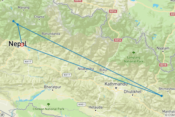Carte du circuit Trek au Mardi Himal au départ de Pokhara - 5 jours