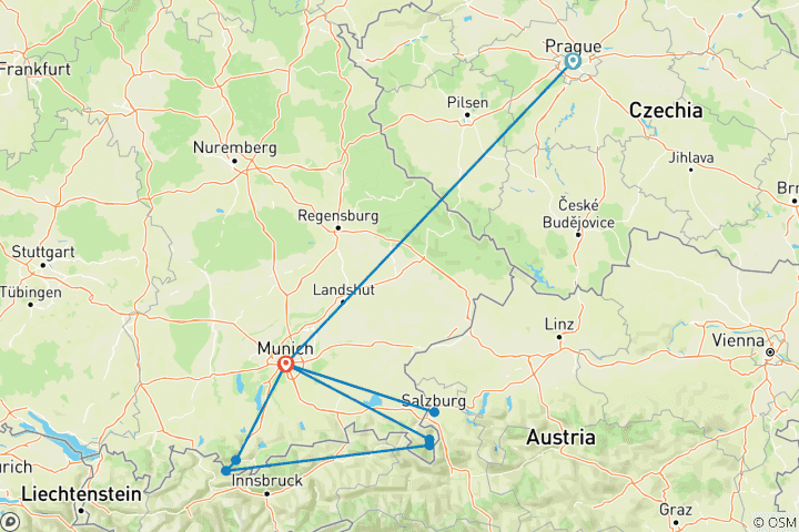Carte du circuit Prague et Munich en une semaine