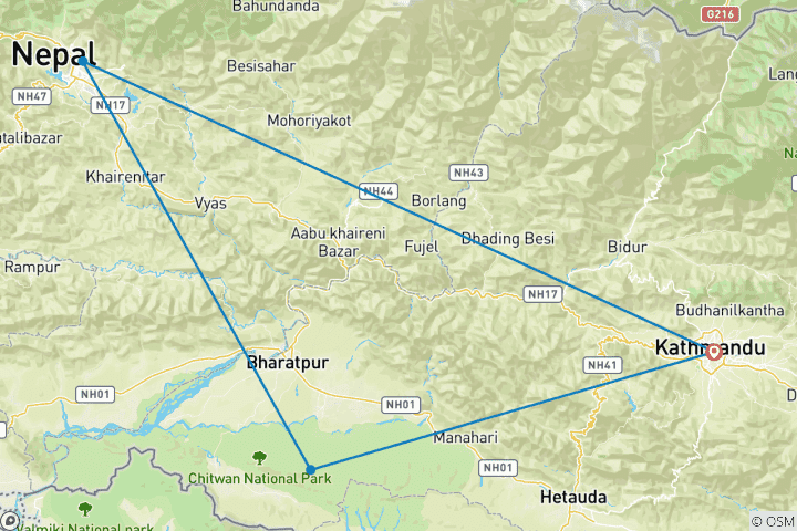 Carte du circuit Circuit aventureux de 5 jours à Chitwan et à l'agréable Pokhara au départ de Katmandou