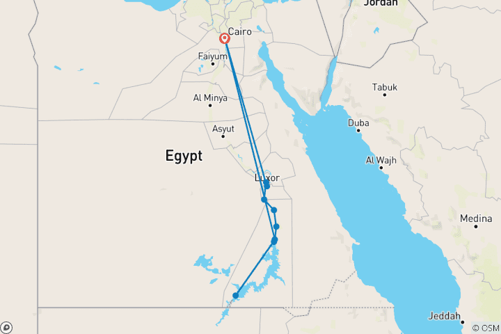 Carte du circuit Croisière de Louxor à Assouan incluant Montgolfière et Abou Simbel Par avion du Caire - 4 jours et 3 nuits