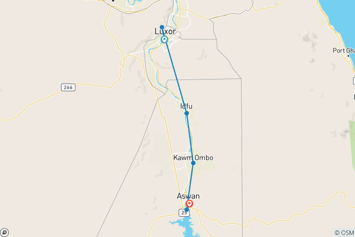 Karte von Kreuzfahrt von Luxor nach Assuan mit Ausflügen & Heißluftballonfahrt 3 Tage