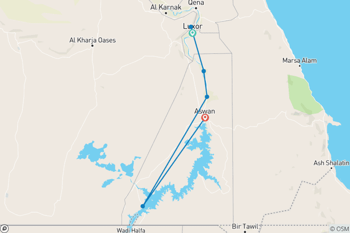 Karte von Nilkreuzfahrt von Luxor nach Assuan mit Ausflügen & Abu Simbel 3 Tage