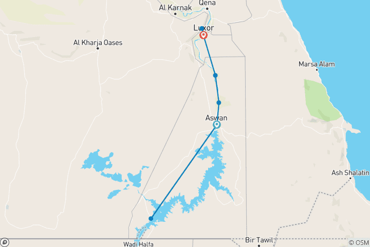 Karte von 2-Nächte-Kreuzfahrt von Assuan nach Luxor inkl. abu Simbel und Heißluftballonfahrt