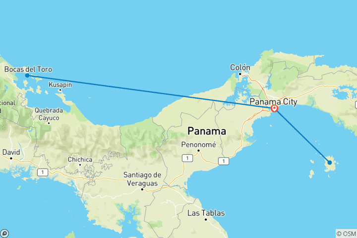 Kaart van 10 Daagse Panama Highlights Tour op maat, dagelijks vertrek & privégids