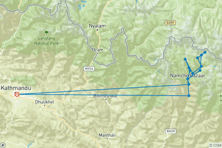 Kaart van Everest Basiskamp & Gokyo Meer Trek – zonder Cho La Pas
