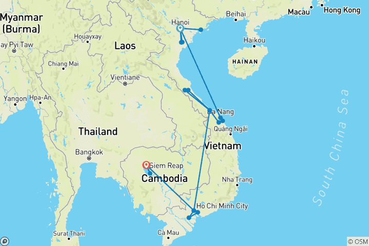 Carte du circuit Circuit de 16 jours au Vietnam et au Cambodge