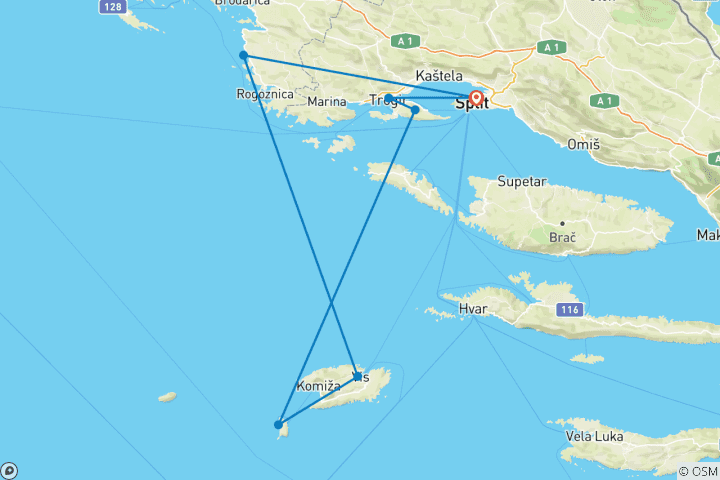 Map of Sailing Croatia Split- Blue Lagoon and Trogir