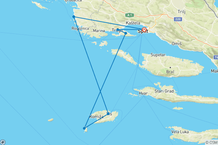 Carte du circuit Naviguer en Croatie Split - Lagon bleu et Trogir