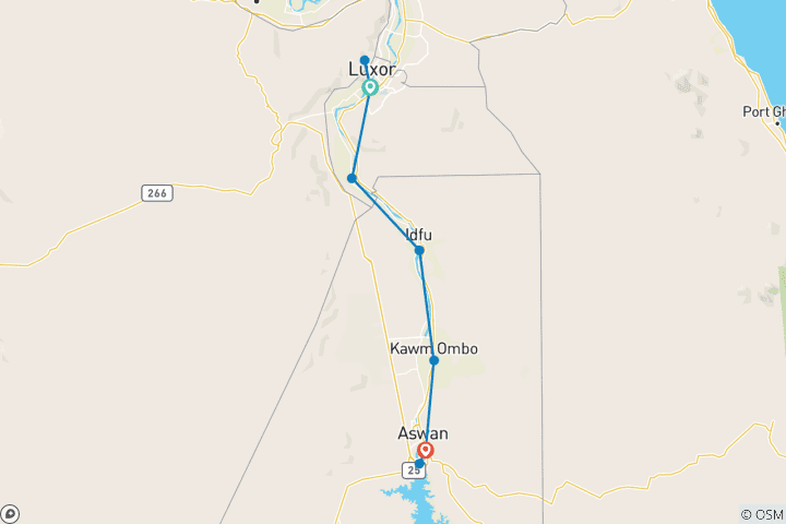Map of Best 3-Nights Cruise From Luxor To Aswan including Hot Air Balloon and Nubian Village