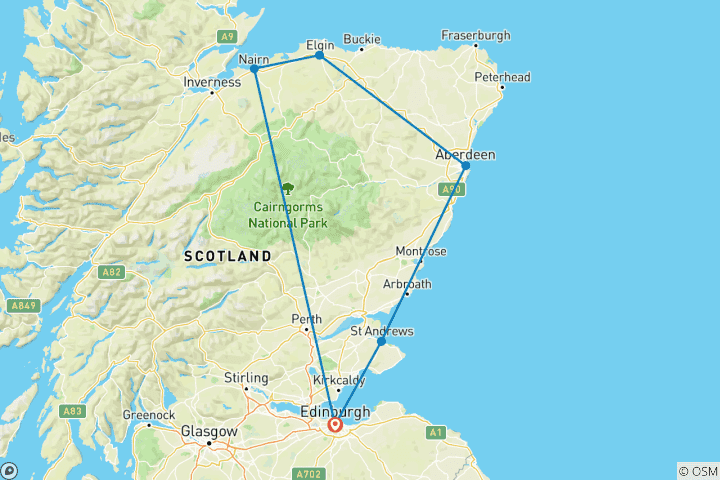 Kaart van Ontdek de kastelen van Schotland – 4 dagen