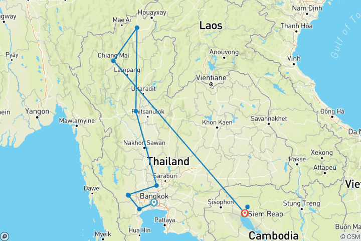 Map of Discover Thailand & Cambodian Civilization 13 Days - Private Tour