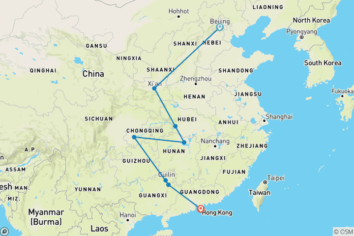 Mapa de 15 Días Anillo de Oro de China con Hong Kong (guía y conductor privados)Circuito Familiar Personalizable