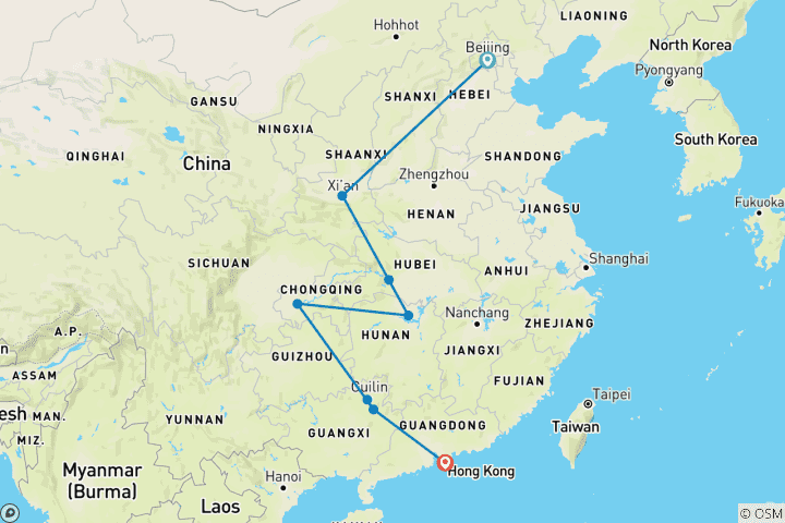 Mapa de 15 Días Anillo de Oro de China con Hong Kong (guía y conductor privados)Circuito Familiar Personalizable
