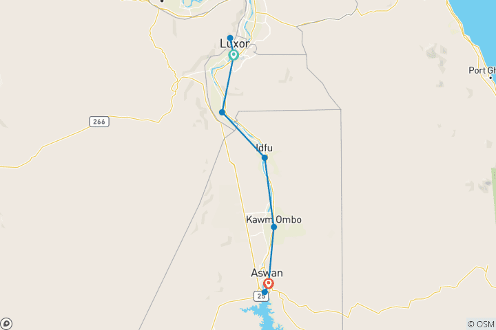 Mapa de Encantador Crucero de 4 Días por el Nilo de Luxor a Asuán con globo aerostático y visitas turísticas
