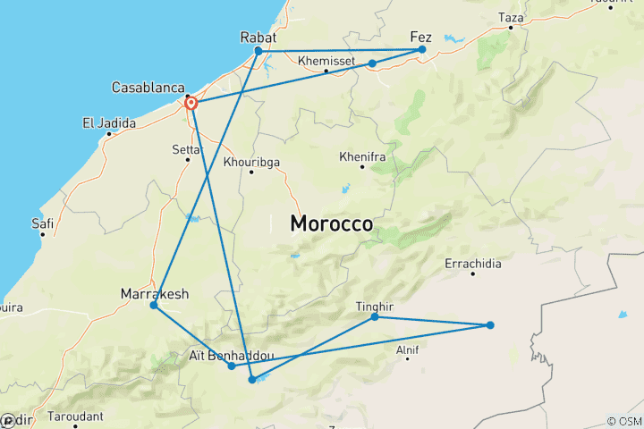 Kaart van 10 dagen fantastisch Marokko