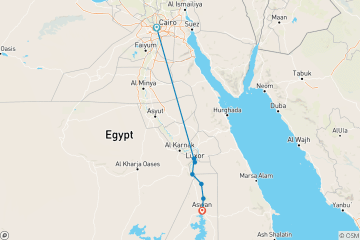 Kaart van 5 Dagen 4 Nachten Nijlcruise Luxor naar Aswan met Nubisch Dorp en vluchten van Caïro