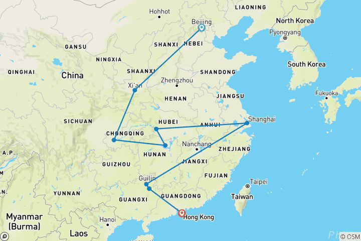 Mapa de Lo más destacado de China en 16 días con el Yangtsé (guía y conductor privados)Circuito familiar Personalizable