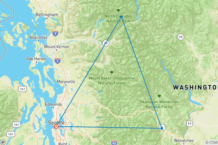 Karte von Von den Nordkaskaden nach Leavenworth mit dem Rad