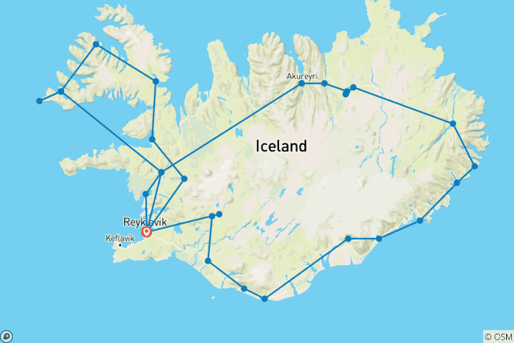 Carte du circuit Circuit combiné autour de l'Islande et des Westfjords d'Islande - 17 jours