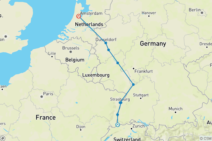Carte du circuit Les joyaux du Rhin 2026 - 8 jours (9 destinations)