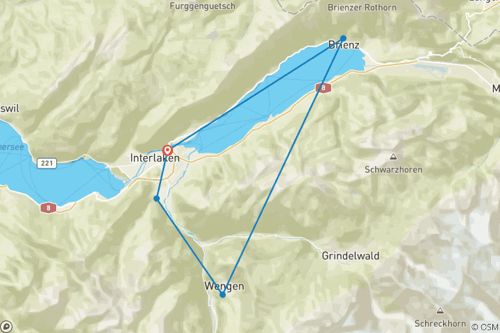 Mapa de El idílico mundo montañoso de la región de Jungfrau