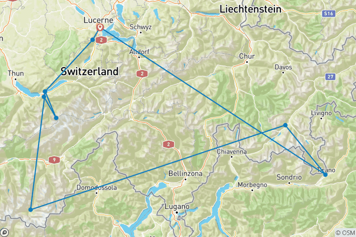Mapa de Lo mejor de Suiza - Gran Recorrido en Tren por Suiza desde Lucerna