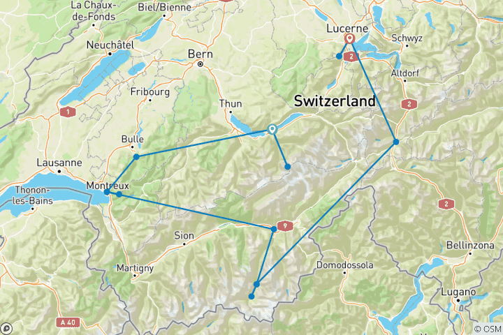Karte von Die schonsten Berge der Schweizer Alpen
