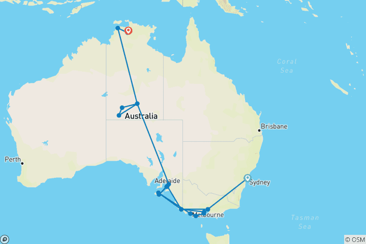 Karte von Australiens Glanzpunkte kompakt