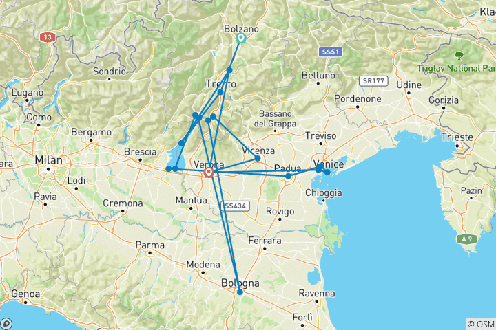 Karte von Etsch-Radweg Bozen - Venedig