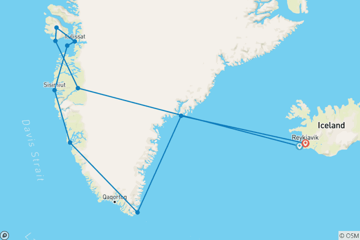 Kaart van Natuurlijke wonderen van Groenland cruise