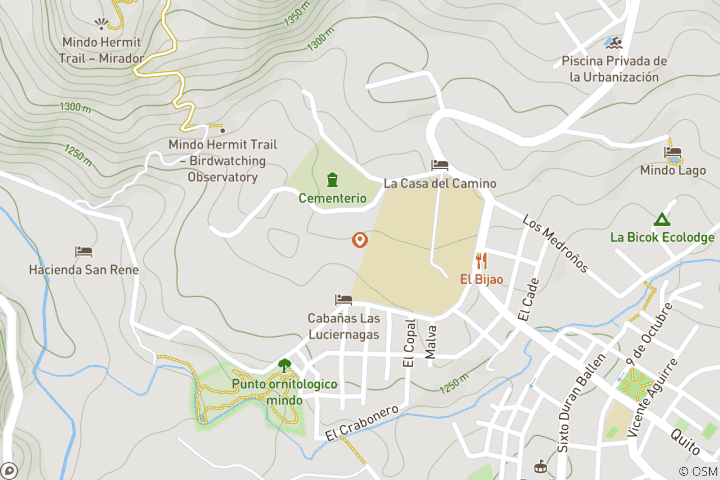 Carte du circuit Aventure d'une journée complète dans la forêt nuageuse de Mindo au départ de Quito : oiseaux, tyrolienne et cacao (petit groupe)